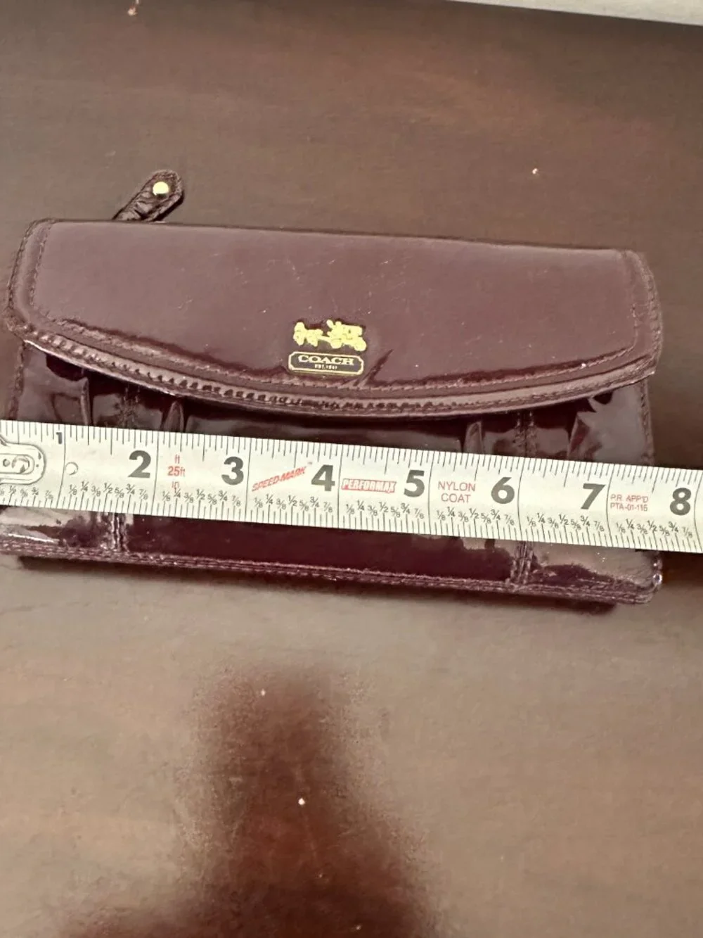 Coach Madison Burgundy Patent Leather Trifold Wallet With Check Book